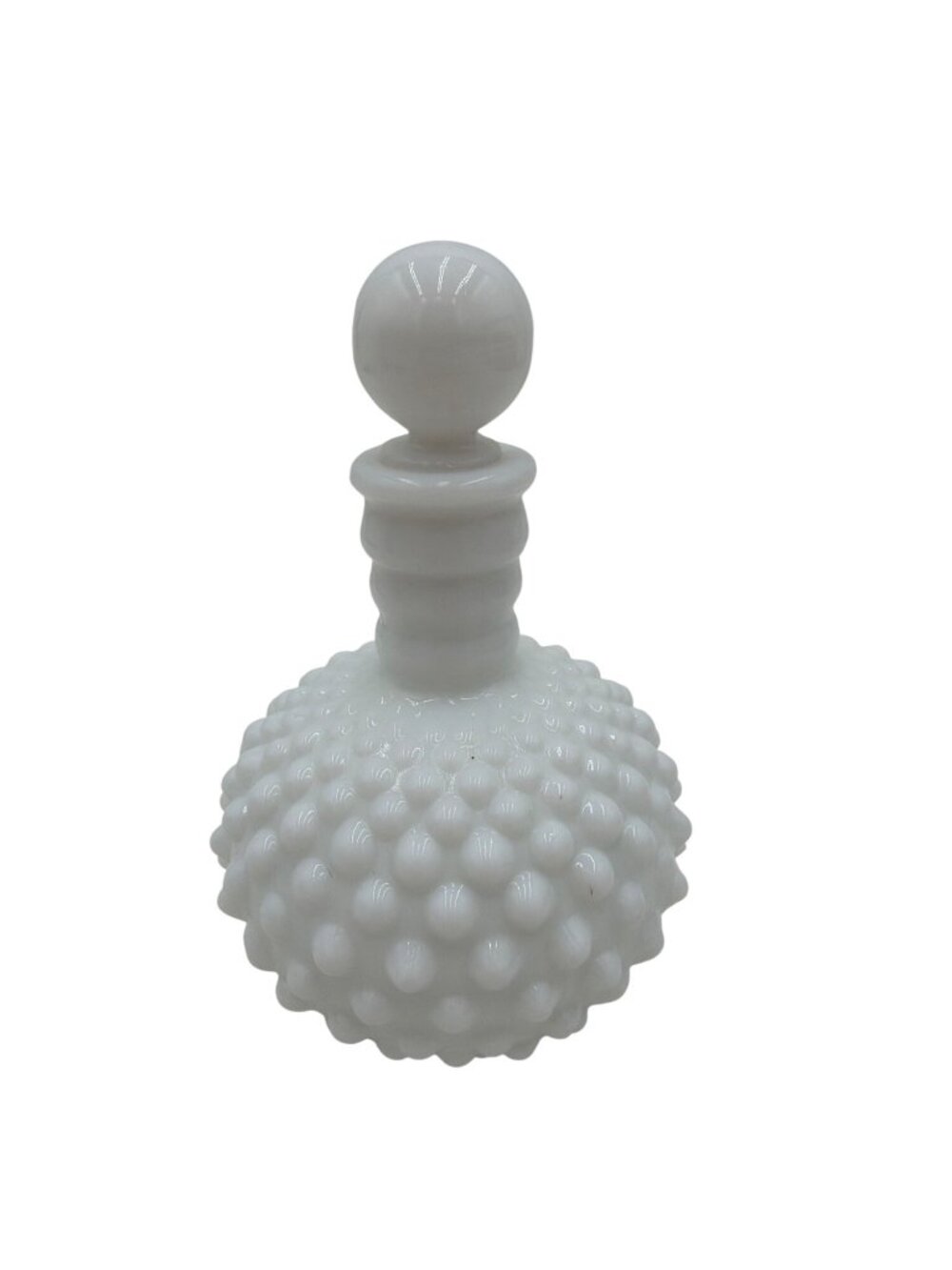 White Milk Glass Fenton Perfume Bottle Sherical Stopper Textured Hobnail Pattern